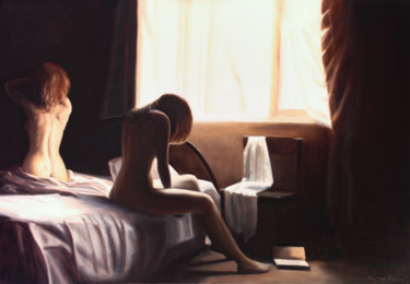 Painting titled "Distance" by Jean-Pierre André Leclercq, Original Artwork, Oil Mounted on Wood Stretcher frame