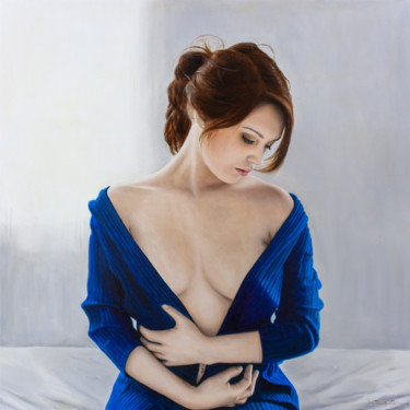 Painting titled "Imogen in Blue" by Jean-Pierre André Leclercq, Original Artwork, Oil