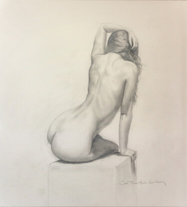 Dessin intitulée "Courbes 24 - Sienna" par Jean-Pierre André Leclercq, Œuvre d'art originale, Graphite