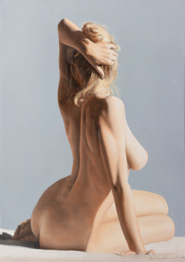 Painting titled "Monika" by Jean-Pierre André Leclercq, Original Artwork, Oil Mounted on Wood Stretcher frame