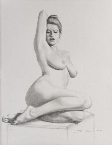 Drawing titled "Courbes 29 - Peach" by Jean-Pierre André Leclercq, Original Artwork, Graphite