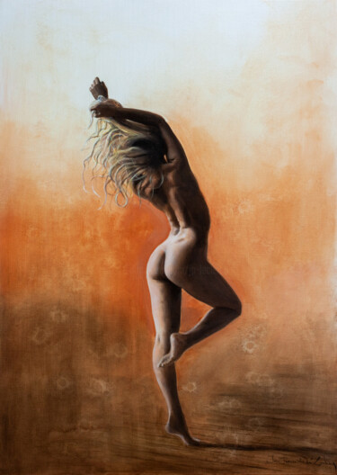 Painting titled "Exaltation" by Jean-Pierre André Leclercq, Original Artwork, Oil Mounted on Wood Stretcher frame