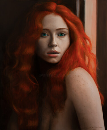 Ζωγραφική με τίτλο "Ginger" από Jean-Pierre André Leclercq, Αυθεντικά έργα τέχνης, Λάδι Τοποθετήθηκε στο Ξύλινο φορείο σκελε…