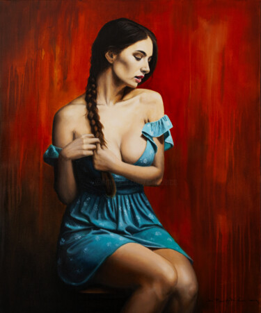 Painting titled "La Tresse" by Jean-Pierre André Leclercq, Original Artwork, Oil Mounted on Wood Stretcher frame