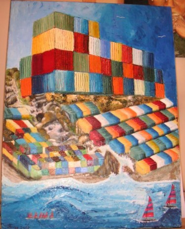 Peinture intitulée ""CONTAINERS"" par Jparzy, Œuvre d'art originale, Huile