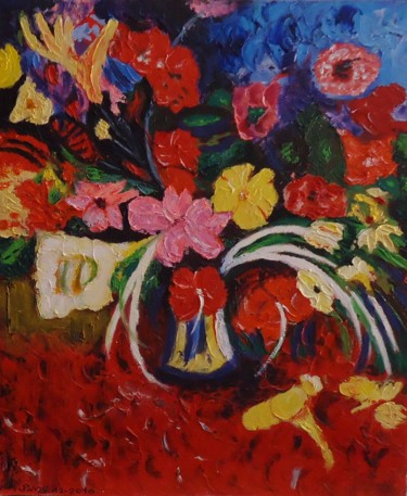 Painting titled ""BOUQUET FLAMBOYANT"" by Jparzy, Original Artwork, Oil