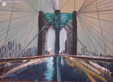 Pittura intitolato ""LE PONT DE BROOKLY…" da Jparzy, Opera d'arte originale, Olio