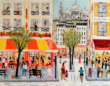 Scène de rue à Paris Peinture intitulée "Scène de rue à Paris" par Jean-Pierre Borderie, Œuvre d'art originale, Acrylique Monté sur Châssis
