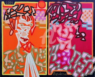 Les deux toreros Peinture intitulée "Les deux toreros" par Jean-Pierre Borderie, Œuvre d'art originale, Acrylique Monté sur Châssis