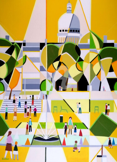 Le jardin du Luxembourg de mon enfance. Peinture intitulée "Le jardin du Luxemb…" par Jean-Pierre Borderie, Œuvre d'art originale, Acrylique Monté sur Châssis