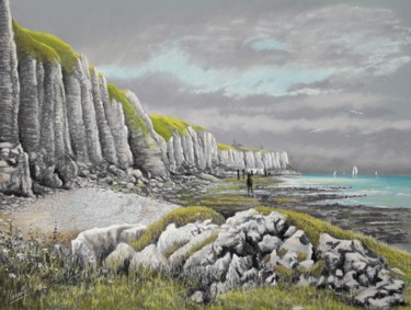Drawing titled "Falaises Normandes" by Jean-Pierre Cousin, Original Artwork, Pastel