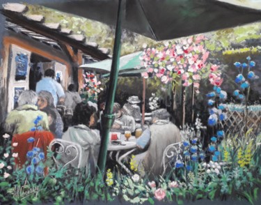 Dessin intitulée "Terrasse fleurie" par Jean-Pierre Cousin, Œuvre d'art originale, Pastel Monté sur Carton