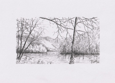 Dessin intitulée "Bord de Seine en hi…" par Jean-Pierre Cousin, Œuvre d'art originale, Crayon