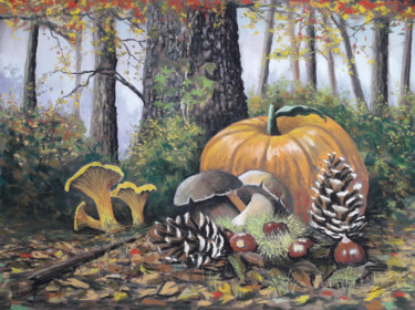 Drawing titled "Couleurs d'automne" by Jean-Pierre Cousin, Original Artwork, Pastel Mounted on Cardboard