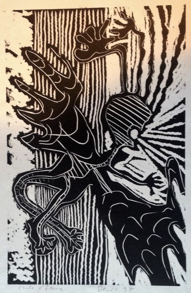 Printmaking titled "la chute d'Icare" by Jean Pierre Devin, Original Artwork