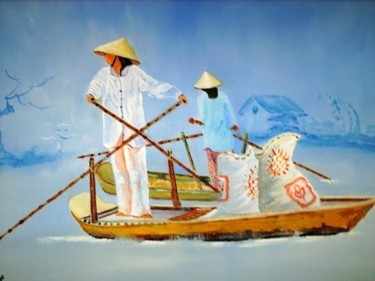 Painting titled "le marche flottant" by Jean Pierre Goasdoue, Original Artwork