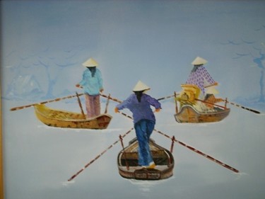 Peinture intitulée "le marche flottant 2" par Jean Pierre Goasdoue, Œuvre d'art originale