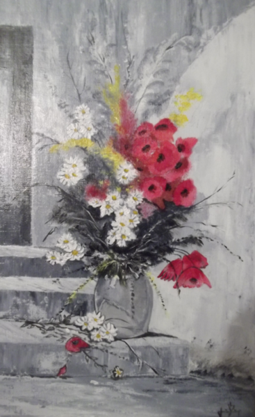 Painting titled "bouquet de fleurs d…" by Jean Pierre Goasdoue, Original Artwork, Oil