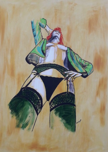 Peinture intitulée "Rousse-aux-bas-verts" par Jean Philippe Dufau, Œuvre d'art originale, Acrylique