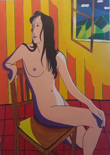 Painting titled "femme-a-la-chaise-2" by Jean Philippe Dufau, Original Artwork, Acrylic