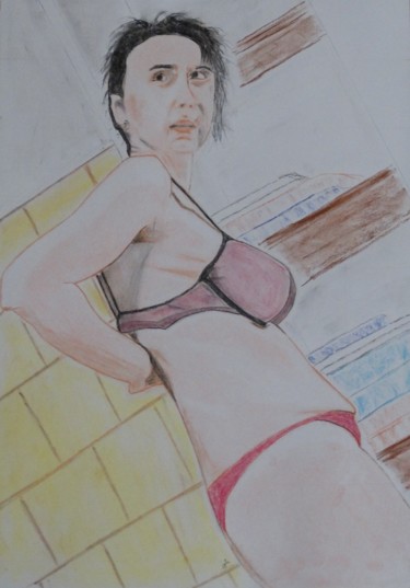 Drawing titled "femme-au-bain" by Jean Philippe Dufau, Original Artwork, Pastel