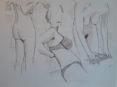 Drawing titled "Femme au bain - esq…" by Jean Philippe Dufau, Original Artwork, Pastel