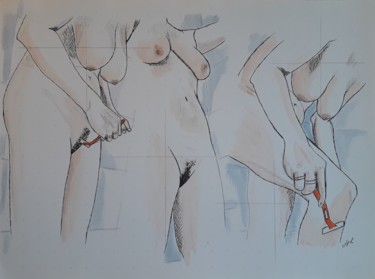 Malerei mit dem Titel "rasage-intime-esqui…" von Jean Philippe Dufau, Original-Kunstwerk, Acryl
