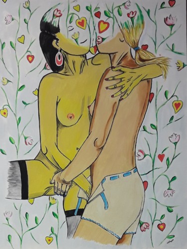 Painting titled "Plaisir féminins" by Jean Philippe Dufau, Original Artwork, Acrylic