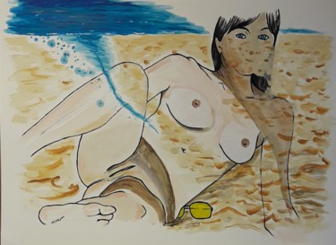 Malerei mit dem Titel "A la plage" von Jean Philippe Dufau, Original-Kunstwerk, Acryl