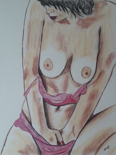 Tekening getiteld "Pudeur" door Jean Philippe Dufau, Origineel Kunstwerk, Pastel