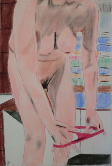 Rysunek zatytułowany „Femme au bain 2” autorstwa Jean Philippe Dufau, Oryginalna praca, Pastel