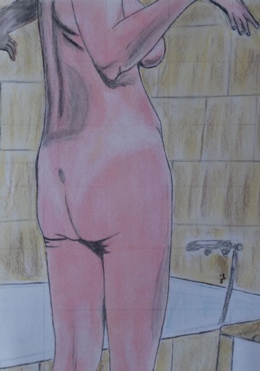 Tekening getiteld "Femme au bain 3" door Jean Philippe Dufau, Origineel Kunstwerk, Pastel