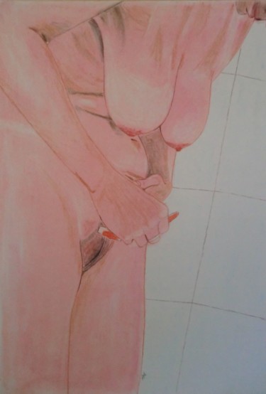 Drawing titled "Rasage intime" by Jean Philippe Dufau, Original Artwork, Pastel