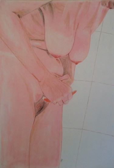 Tekening getiteld "Rasage intime" door Jean Philippe Dufau, Origineel Kunstwerk, Pastel