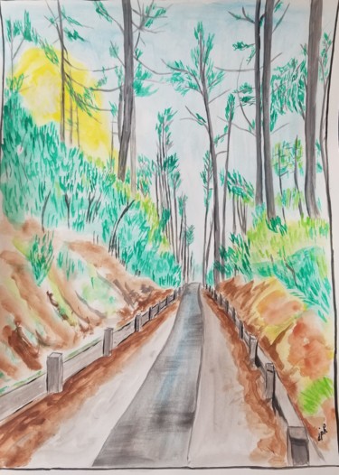 Desenho intitulada "Petit chemin dans l…" por Jean Philippe Dufau, Obras de arte originais, Aquarela