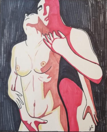 Drawing titled "Tendresse 4" by Jean Philippe Dufau, Original Artwork, Marker
