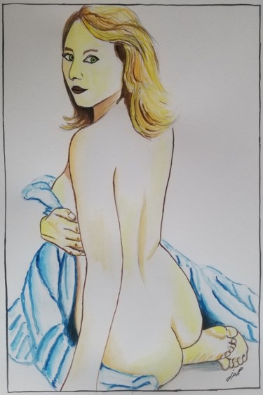 Painting titled "Bonjour toi" by Jean Philippe Dufau, Original Artwork, Watercolor