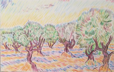 Dessin intitulée "Van Gogh - Champ d'…" par Jean Philippe Dufau, Œuvre d'art originale, Crayon