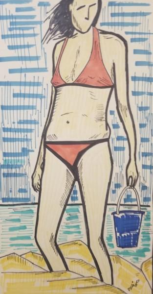 Rysunek zatytułowany „A la plage 02” autorstwa Jean Philippe Dufau, Oryginalna praca, Marker