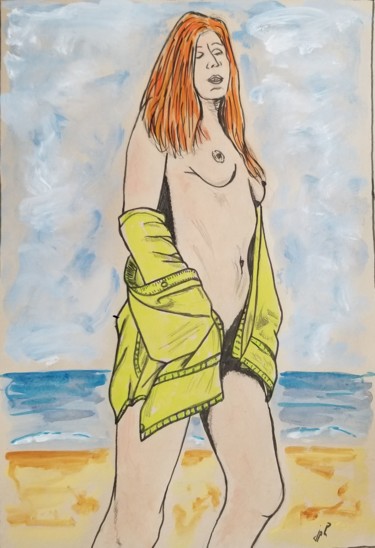 Pintura intitulada "Femme à la chemise…" por Jean Philippe Dufau, Obras de arte originais, Acrílico