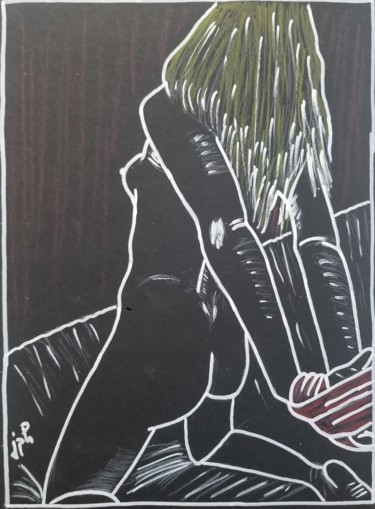 Zeichnungen mit dem Titel "Attache moi" von Jean Philippe Dufau, Original-Kunstwerk, Marker