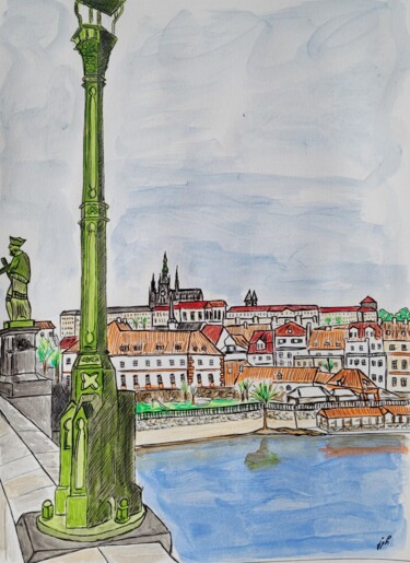 Painting titled "Pont Charles, Prague" by Jean Philippe Dufau, Original Artwork, Acrylic