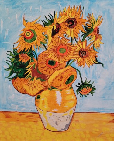 「Les tournesols」というタイトルの絵画 Jean Philippe Dufauによって, オリジナルのアートワーク, アクリル