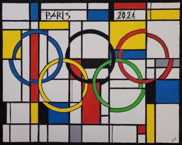 Painting titled "Mondrian Olympique" by Jean Philippe Dufau, Original Artwork, Acrylic