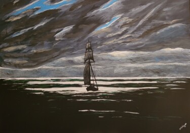 Painting titled "Bateau au clair de…" by Jean Philippe Dufau, Original Artwork, Acrylic