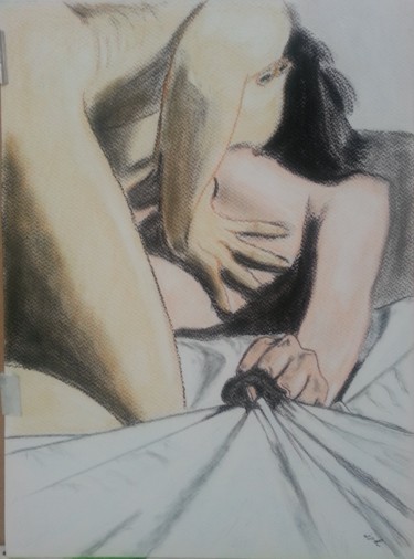 Drawing titled "Etreinte" by Jean Philippe Dufau, Original Artwork, Pastel