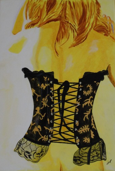 Ζωγραφική με τίτλο "femme-au-corset" από Jean Philippe Dufau, Αυθεντικά έργα τέχνης, Ακρυλικό