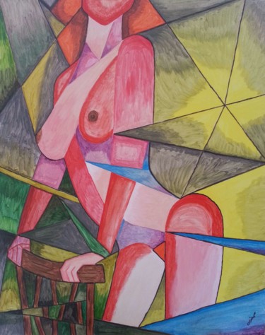 Painting titled "femme-a-la-chaise." by Jean Philippe Dufau, Original Artwork, Acrylic