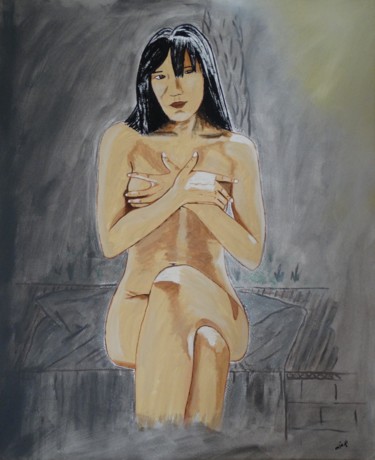 Painting titled "femme-de-face-bras-…" by Jean Philippe Dufau, Original Artwork, Acrylic