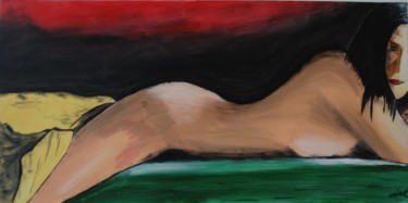Peinture intitulée "femme-allongee-fond…" par Jean Philippe Dufau, Œuvre d'art originale, Acrylique